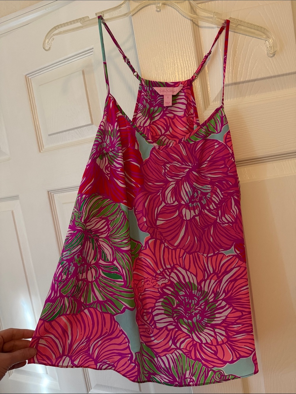 Lilly Pulitzer silk Pink & Green Floral Spaghetti-Strap Cami